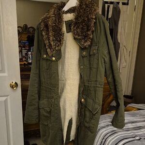 Rue21 Olive Green Faux Fur-Lined Utility Jacket